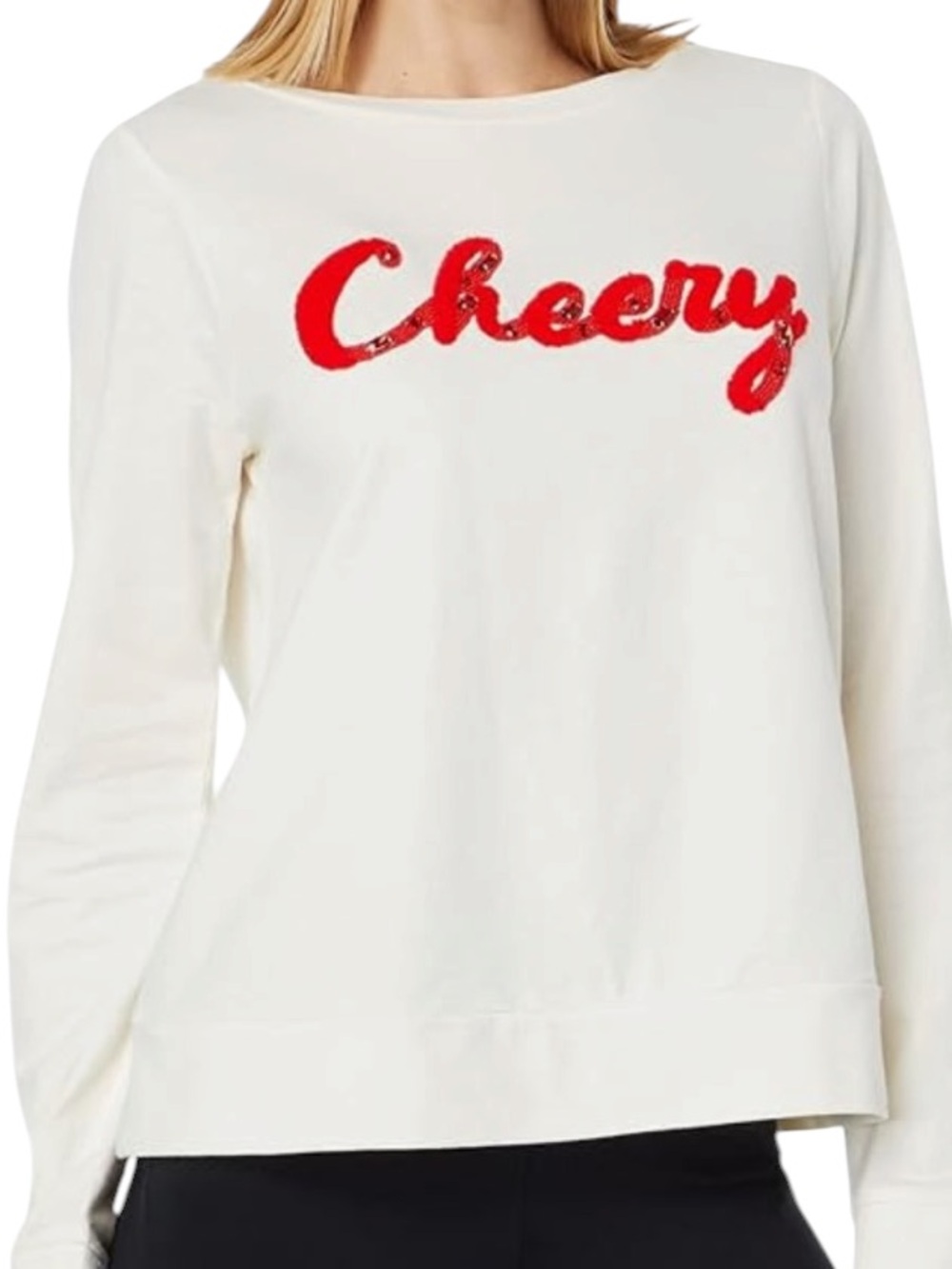 Lilly Pulitzer Rami Sweatshirt White Chocolate w/ Ruby Red Sequin "Cheery" Top